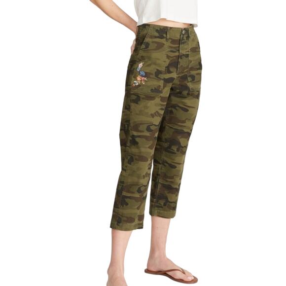 Driftwood Tabitha Camouflage Straight Leg Pant 29 Floral Embroidered Cropped - Picture 1 of 8